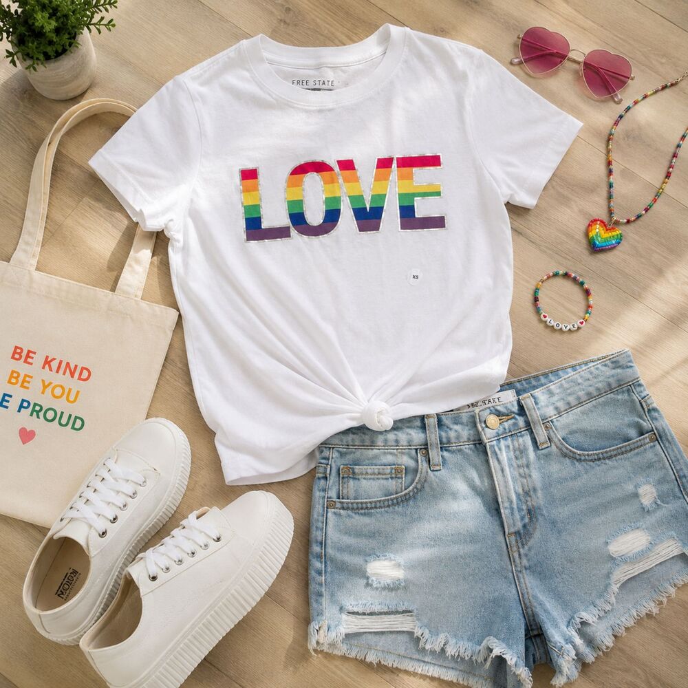 Free State Rainbow LOVE Tee XS White Pride Graphic T-Shirt NWT Flawed Y2K